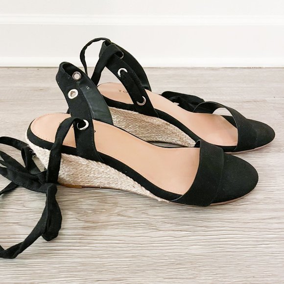 Torrid Black Faux Suede Ankle Wrap Espadrille Demi Wedge - Picture 2 of 9